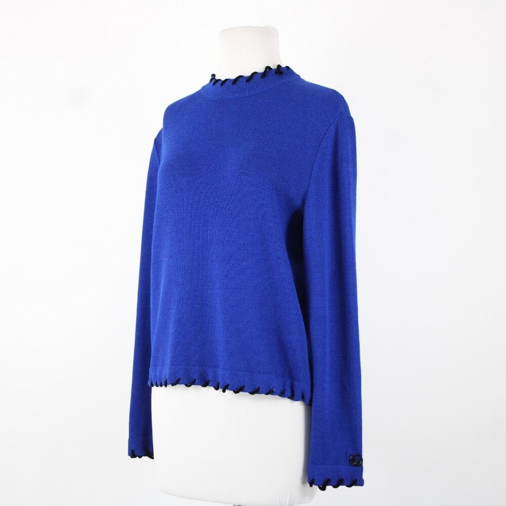 St John Sport Sz S Royal Blue Black Trim Collared Santana Knit AS IS Sweater - Picture 13 of 16